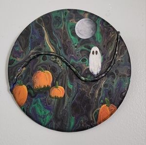 'Pumpkin Patch' Handcrafted Embellished Acrylic Paint Pour